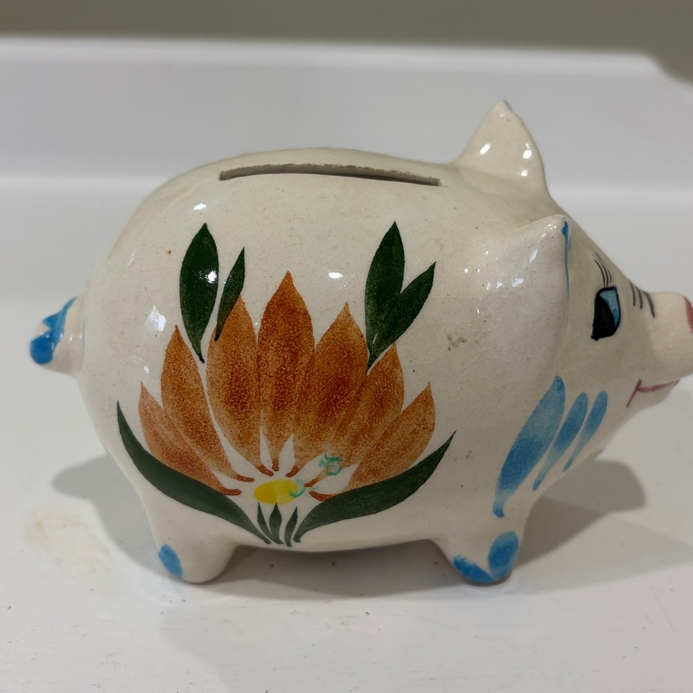 VINTAGE Mexican Folk Art Ceramic Piggy Bank Pig - Picture 3 of 6